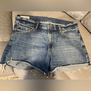 GAP Blue Denim Shorts with Faded Wash and Frayed Hem